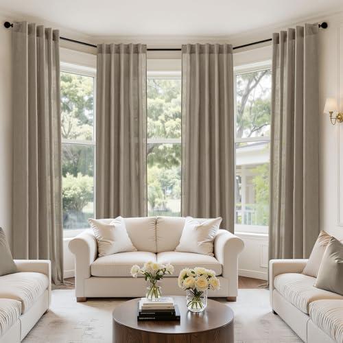 MIULEE Dark Taupe Linen Curtains 102 Inch Long 4 Panels Light Filtering Window Drapes with Rod Pocket Back Tab for Living Room Bedroom Farmhouse Decor 42" W x 102" L Inches