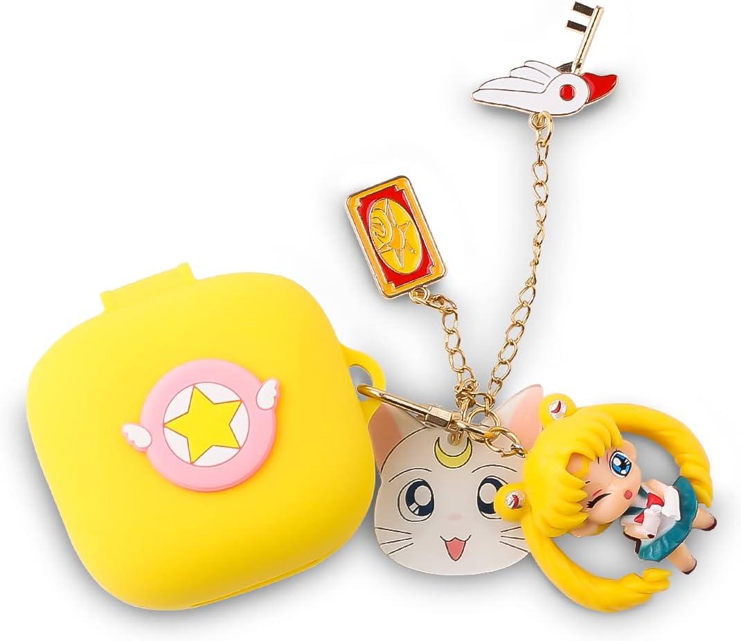 Case for Beats Fit Pro Earbuds, Suublg Cartoon Silicone Charging Case Protective Cover with Cute Doll Keychain Anti-Lost Lanyard for Beats Fit Pro Wireless Headphones, SailorMoon