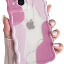 Yeddabox for iPhone 15 Case Cute Art Design Aesthetic Pattern Wavy Clear Phone Case Soft TPU Slim Shockproof Phone Cover for Women Girls, Pink