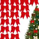 16 Pcs 6Inch Large Christmas Velvet Bows Rustic Wreath Gift Bows Vintage Xmas Velvet Ribbon Bow Holiday Ornaments for Christmas Tree Garland DIY Craft Wrapping Decor (Red)
