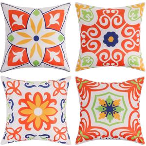 Pyonic Outdoor Waterproof Throw Pillow Covers for Patio Furniture Decorative Boho Pillow Covers 18x18 Floral Printed for Patio Tent Couch Garden Set of 4,Orange