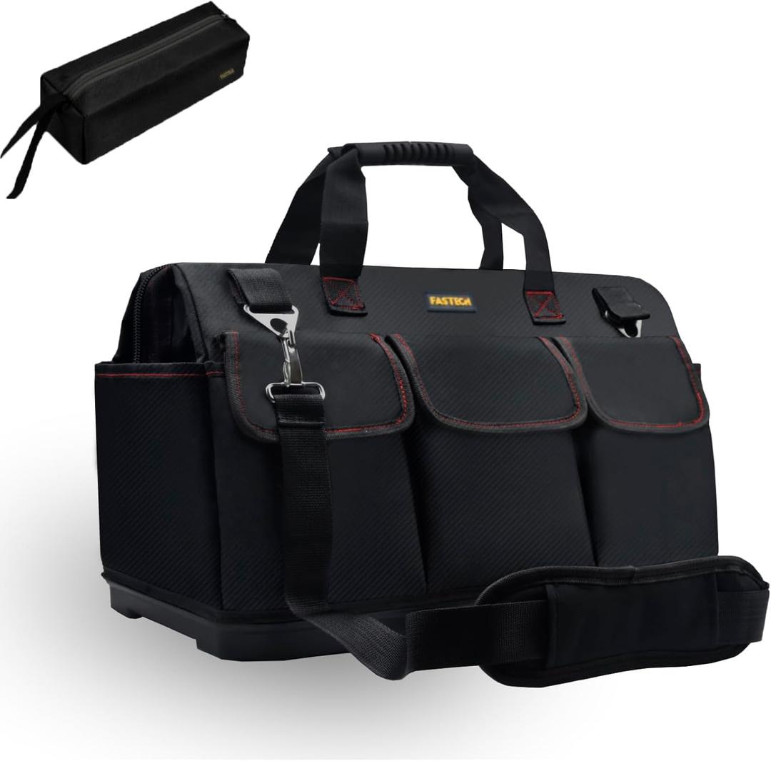 FASTECH 20-inch Heavy Duty Bottom Tools Bag with Wide Mouth for Tool Storage, Carrier and Organizer, Tool Bag for Men, Wide Mouth Tool Bags with Inside Pockets (20 Inch)