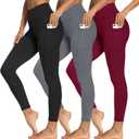 Syrinx 3 Packs Leggings with Pockets for Women, Soft High Waisted Tummy Control Workout Yoga Pants for Gym & Daily Wear (XX-Large, 3 Pack Black,dark Gray,burgundy)