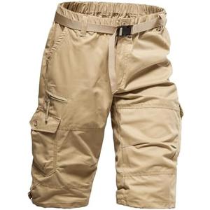 Mylldey Men's Cargo Shorts 3/4 Relaxed Fit Mens Running Shorts 7 Pockets Elastic Waist Cotton Hiking Shorts,XL