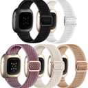 Adorve Compatible with Fitbit Versa 3 Bands/Fitbit Versa 4 Band/Fitbit Sense Bands for Men Women, Adjustable Stretchy Solo Loop Elastic Nylon Sport Strap for Smart Watch Replacement (Black/White/Smokey Mauve/Starlight/Milk Tea)