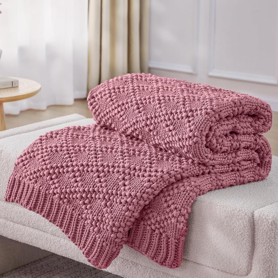 Knitted Weighted Blanket for Adult, Chunky Knit Weighted Throw for Sleep 60"*80" 20lbs, Cooling Breathable Machine Washable Heavy Blanket for Room Decor (Pink, Queen)