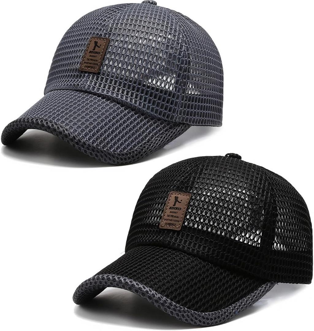 stablerice 2 Pieces Summer Mesh Baseball Cap for Men Women Adjustable Breathable Caps Casual Trucker Mesh Hat Baseball Hats