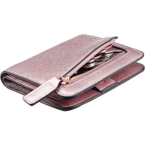 Toughergun Womens Small Slim Leather Wallet with RFID Protection, Compact Bifold Mini Purse with Clear ID Window (SL Rose gold)