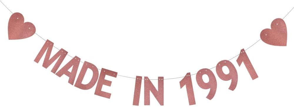 XIAOLUOLY Rose Gold Glitter Banner,Pre-Strung,Funny 35th Birthday Party Decorations Bunting Sign Backdrops,Made In 1991