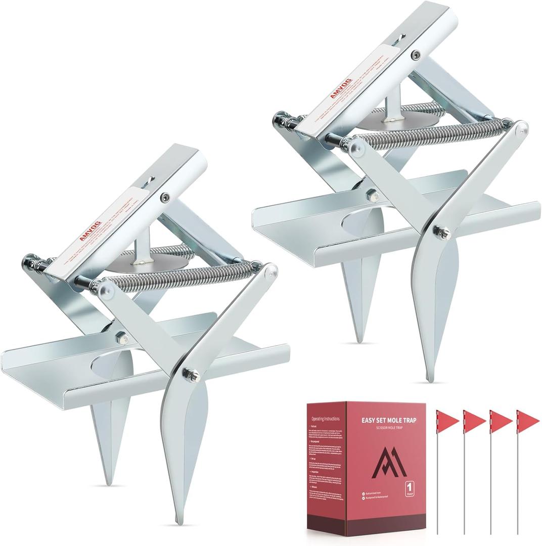 Upgrade Mole Scissor Traps, EasySet Mole Traps That Kill, Reusable Gopher Traps for Lawns & Garden,2 Eliminator Traps