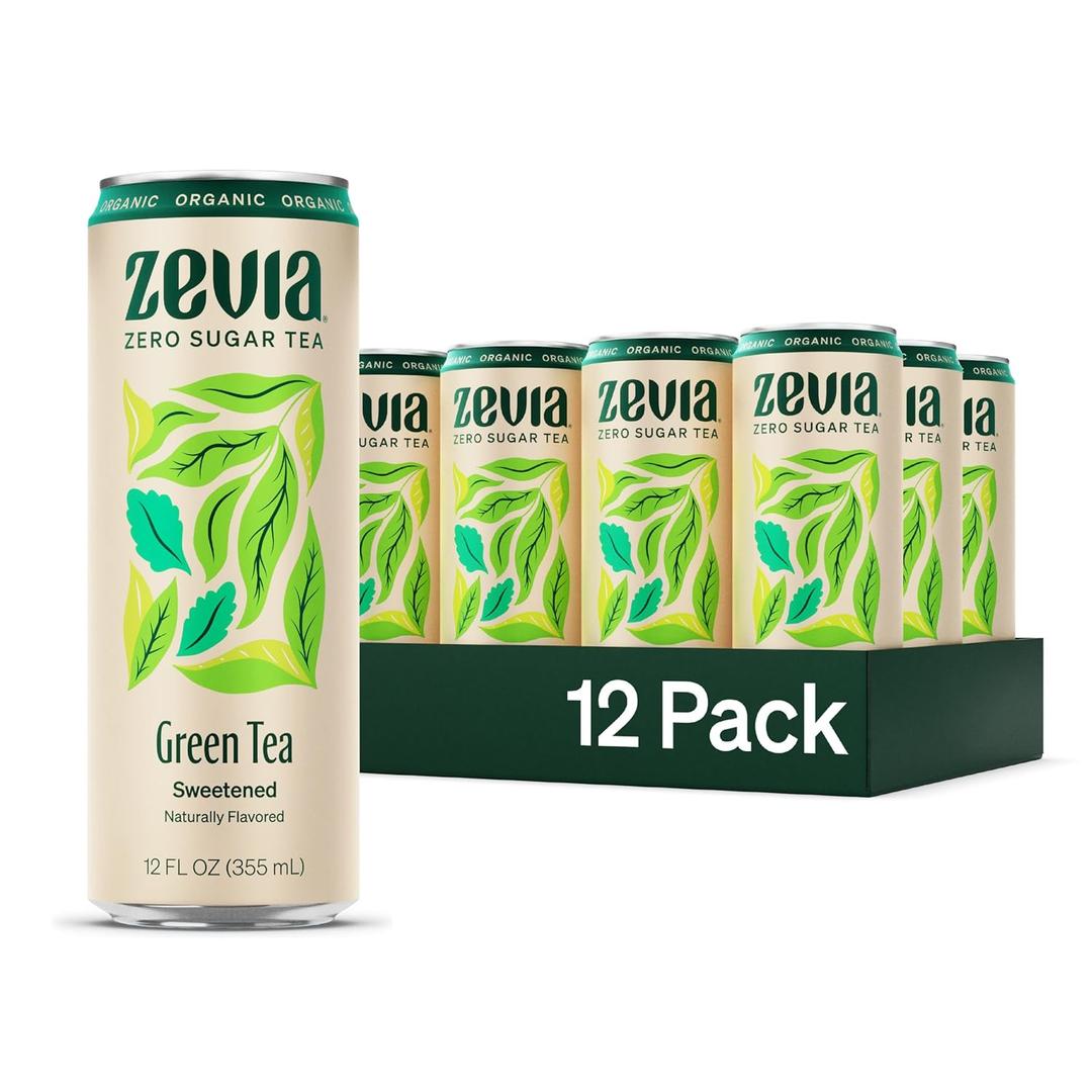 Zevia Zero Sugar Tea, Green Tea, 12 oz Cans (12-Pack)  Naturally Sweetened, Zero Calorie Sugar Free - Non-GMO Project Verified, Gluten-Free, Vegan