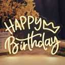 Happy Birthday Neon Sign for Birthday Partys, Warm White Happy Birthday Light up Sign, Led Neon Sign with Dimmable Switch for Wall Decor, Party Decoration Use, Power by USB16.5 X 12.5 inches) (Style3)