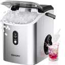 EUHOMY Nugget Ice Maker Countertop with Handle, Ready in 6 Mins, 34lbs Per Day, Removable Top Cover, Auto-Cleaning, Portable Sonic Ice Maker with Basket and Scoop, for Home/Party/RV/Camping (Silver)