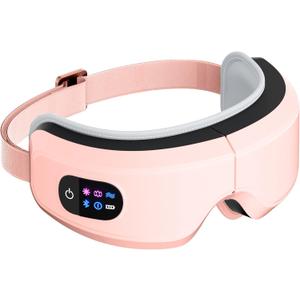 Eye Massager with Airbag Kneading,Constant Temperature Hot Compress, Multi-Frequency Vibration and Bluetooth Music (Pink, Large)