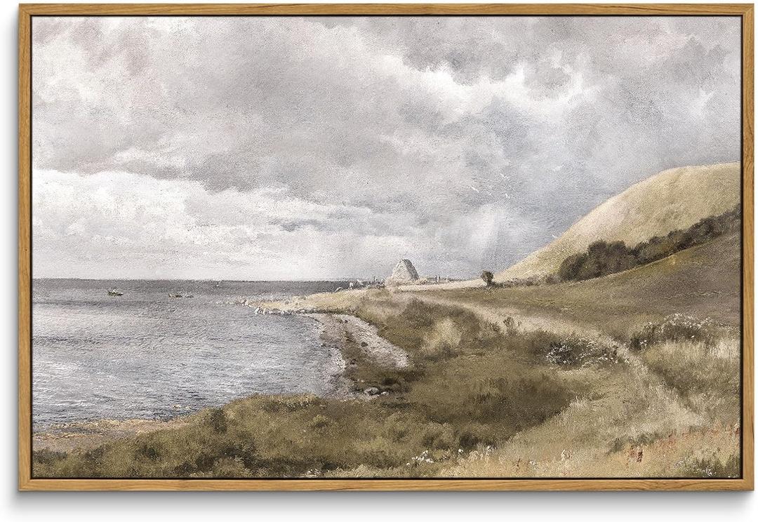 InSimSea Framed Canvas Wall Art Vintage Decor, Coastal Seaside Landscape Paintings, Large Prints, Nature Wall Decorations for Living Room Office Bedroom, 16"x24"