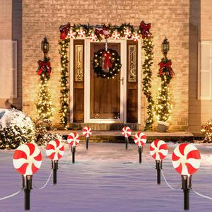 Christmas Lollipop Pathway String Lights, 15.5FT Outdoor Candy Lights with 10 Lights, Connectable Path Lights with Stakes, Festive Waterproof Decoration for Yard, Garden, Xmas Tree