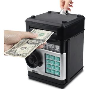 Piggy Bank for Kids, ATM Electronic Password Cash Coin Bank, Money Saving Box for Kids, Boys Girls Birthday Gift (Black)