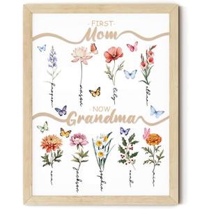 TwoDays DIY Mom's Garden Gift for Grandma - Mother's Day Birth Month Flower Crafts Kit from Daughter, Unique Floral Wall Decor Frame Present for Birthday Christmas (wooden)
