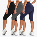High Waisted 3 Pack Women's Capri Pants - Knee Length Yoga Shorts, Biker Workout Leggings for Women,Summer Activewear L,XL