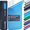 homerella Bathtub Mat Non Slip 35x16, Incl. Hooks for Drying, Extra Long, 100% BPA Free, Shower Mat Non Slip Anti Mold, Machine Washable, Shower Mats for Inside Shower Mildew Resistant (34.5" x 15.5" (Rectangular), Clear Blue)