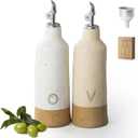 Besmeety 18oz Olive Oil Dispenser Bottle for Kitchen, Ceramic Oil and Vinegar Dispenser Set with Automatic Stainless Steel Pourer