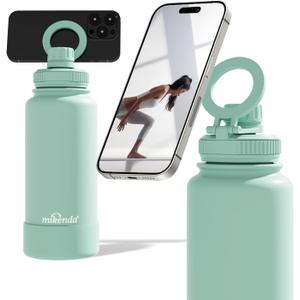 32oz Insulated Tumbler with Magnetic Phone Holder, Gym Water Bottle | Leak Proof Lid, 24hr Cold & 12hr Hot, Non-Slip Base | Travel Mug, Reusable & Eco-Friendly (mint green, 32, ounces)