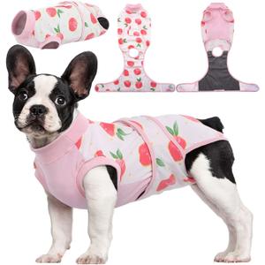 Kuoser Recovery Suit for Dogs Cats After Surgery, Professional Pet Recovery Shirt Dog Abdominal Wounds Bandages, Substitute E-Collar & Cone,Prevent Licking Dog Onesies Pet Surgery Recovery Suit Medium, Pink (Back:13.4-16.1'', Weight:14-25 LB)