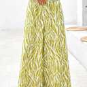 PRETTYGARDEN Women's 2025 Summer Flowy Wide Leg Palazzo Pants Dressy Casual Elastic High Waisted Pockets Boho Beach Trousers (Floral White Green,XX-Large) (XXL)