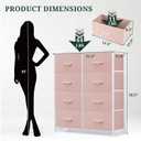 8-Drawer Dresser for Bedroom, Anti-Tip Tall Storage Organizer Chest of Drawers with Wooden Top and Metal Frame Fabric Bins for Closet, Living Room, Hallway, Entryway, Pink, 11.8"D x 31.4"W x 36.3"H