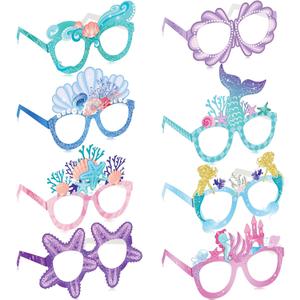 Tenare 24 Pieces Mermaid Party Decorations Paper Mermaid Themed Paper Eyeglasses Summer Beach Photo Booth Props