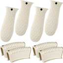 Patelai 8 Pcs Silicone Pot Holders Set Cast Iron Handle Cover Heat Resistant Pot Handle Covers Potholder Non Slip Reusable Pan Sleeve for Frying Pan Kitchen Supplies(Khaki)