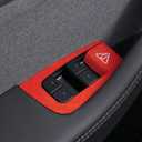 BETTERHUMZ Car Door Window Switch Panel Cover Compatible With Tesla Model Y Juniper 2025 Performance Suede Carbon Fiber Leather Window Frame Trim Interior Tuning Accessories (Suede Red)