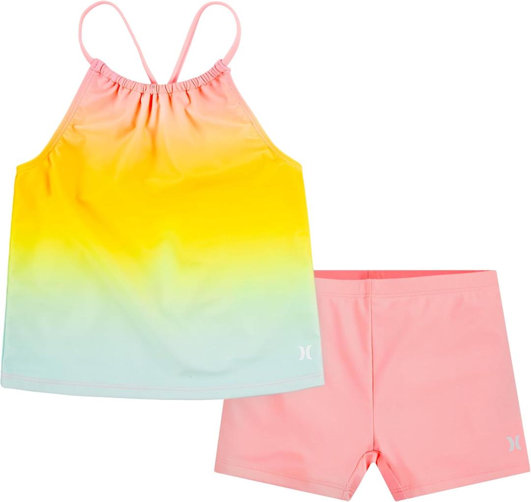 Hurley Girls' Boyshort Tankini 2-piece Swimsuit (8, Pink Flamingo/Boyshort)