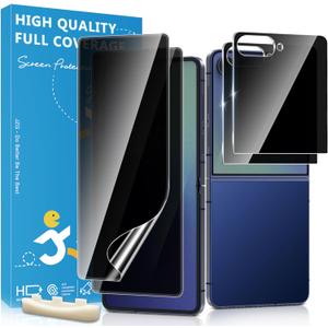 JZG 4 Pack for Samsung Galaxy Z Flip 7 Screen Protector, 2 Pack Inside Anti Spy Film + 2 Pack Front Tempered Glass With Fingerprint Compatibility, Bubble Free