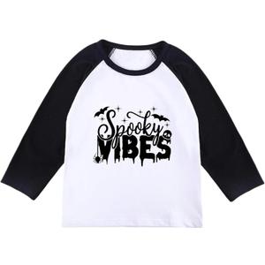 Toddler Halloween Shirt Cute Pumpkin T-Shirts Boo Tees Boy Girl Little Turkey Thanksgiving Short Sleeve Tops (Spooky)