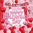 Galentines Day Decorations, Happy Galentines Day Balloons Kit with Red Pink Banner, Heart Foil Balloons, Tinsel Curtain, Latex Balloons for Girls Galentine Party Decor