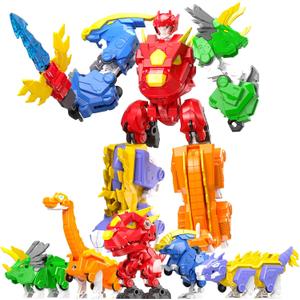 5-in-1 Transforming Dinosaur Robot Toys, STEM Building Kit with Triceratops Action Figures, Safe Set for Kids Boys Girls Age 3+ Boys & Girls, Birthday for Toddlers, 7.87 inches