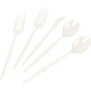 LIYH 150 Pcs Ivory Plastic Cutlery Sets - Ivory Plastic Silverware Heavyduty, Disposable Utensil Sets, 50 of Each Forks, Knives & Spoons Flatware Set for Party Birthday
