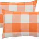 MIULEE Pack of 2 Christmas Classic Farmhouse Buffalo Check Plaids Polyester Linen Soft Soild Decorative Porch Throw Pillow Covers Home Decor Cushion Case for Sofa Bedroom 18x18 Inch, Orange and White