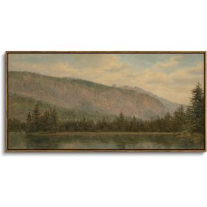 ARPEOTCY Extra Large Framed Wall Art for Living Room, Vintage Mountain Neutral Country Farmhouse Decor, Landscape Canvas Prints, Scenery Long Picture for Bedroom Above of Bed, 20x40inch
