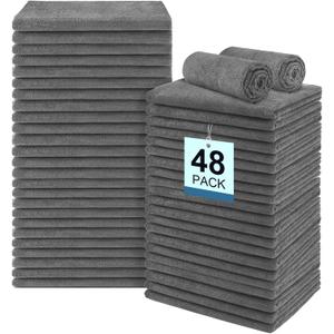 48 Pack Gym Towels Set - Highly Absorbent and Quick Drying Microfiber Salon Towels, Premium Hand Cloths for Bathroom, Gym, Shower, Hotel, and Spa - 16x27 inch (Grey)
