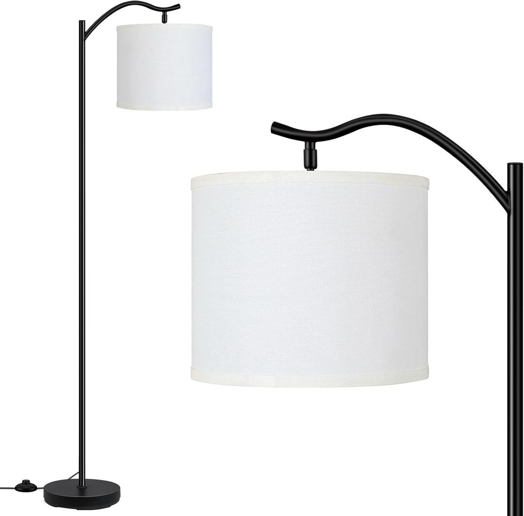 BoostArea Modern LED Arched Floor Lamp with Natural Linen Shade, 3 Brightness Levels, E26 Socket, Footswitch, 63-inch Tall, White