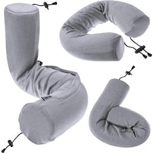Dot&Dot Twist Memory Foam Travel Pillow for Airplanes - Travel Neck Pillow for Sleeping - Airplane Pillow for Neck Support, Chin, Lumbar and Leg - Adjustable, Bendable Neck Roll Pillow - Gray