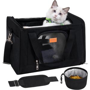 ROYPET Cat Carrier,Portable Pet Carrier Bag for Cats and Small Dogs,Foldable Soft-Sided and Scratch-Proof mesh Cat Bag Pet Carriers,Airline Approved Pet Carrier,Pet Travel Carrier Up to 15 Lbs,Black
