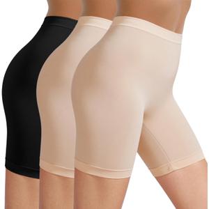 Shorts for Under Dresses Women High Waisted Anti Chafing Seamless Dress Shorts for Women 3 Pack (2 XL, 1 Black/2 Beige)