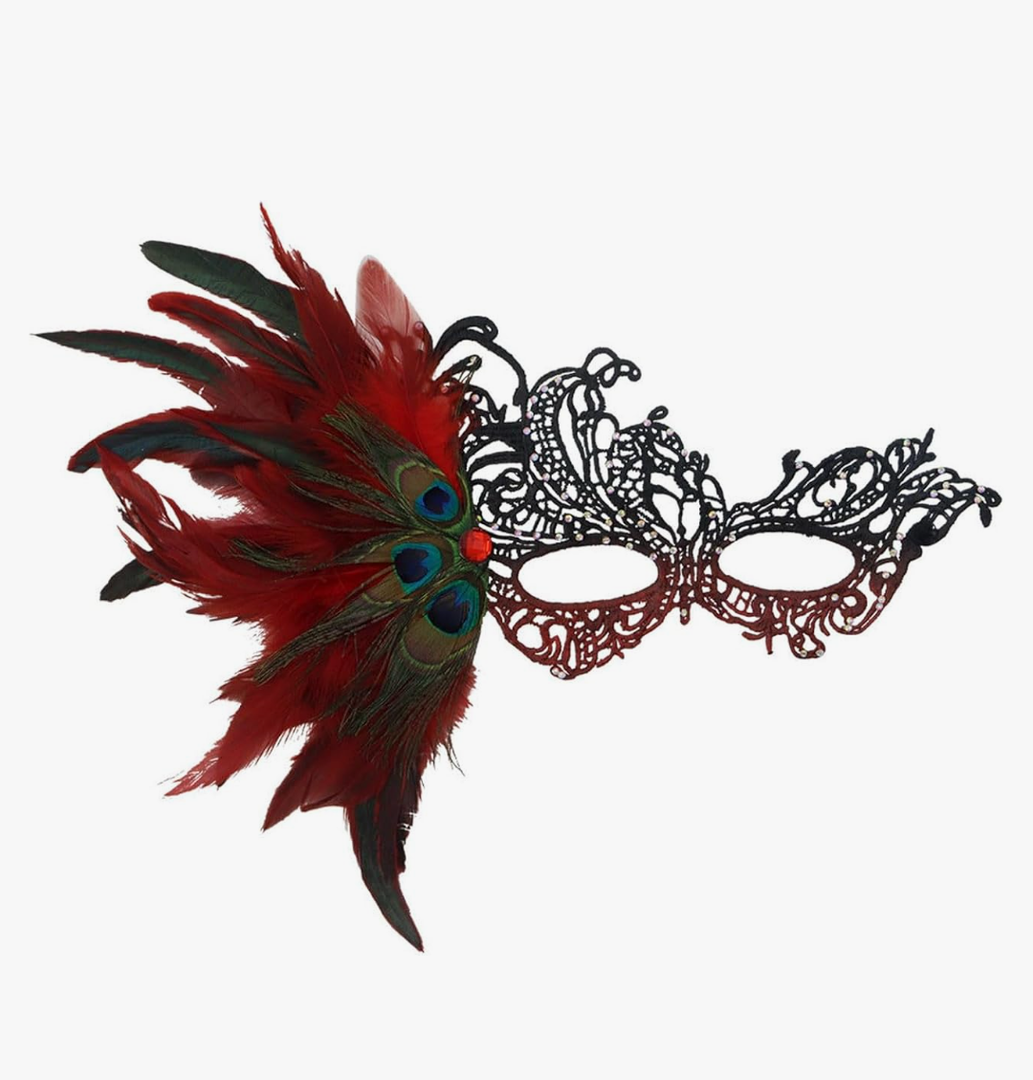FAVIPT Mardi Gras Mask for Women Sequin Masquerade Party Mask with Feathers Sparkly Costume Masks Adult Masquerade Masks