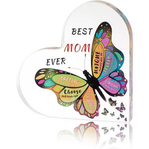Gifts for Mom from Daughter Son,Butterfly Desk Decorations Best Mom EverMother Birthday Present for Mom Christmas Anniversary and Mothers Day Gifts, 5.9 x 5.9 x 0.6in