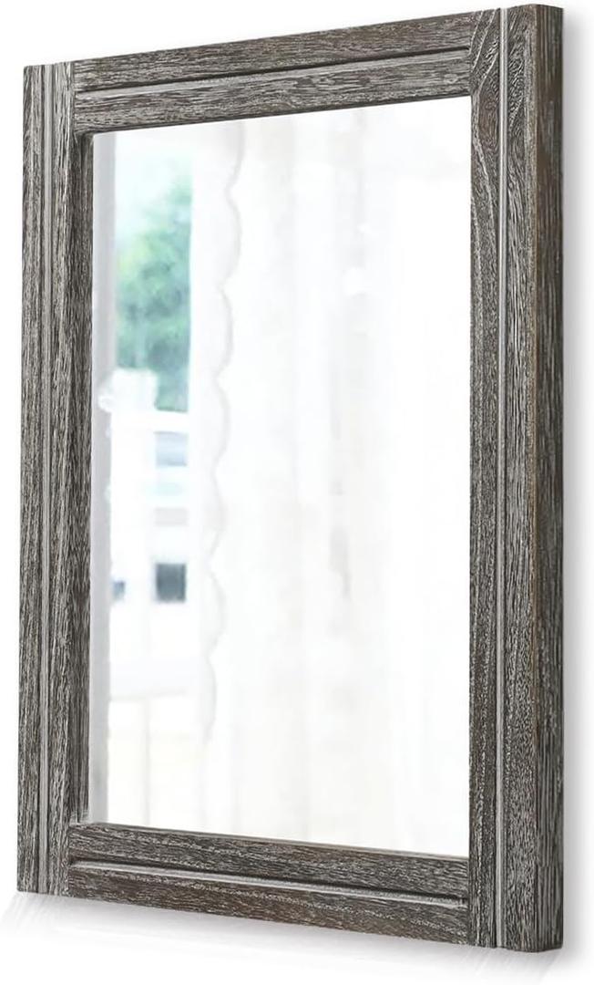 AAZZKANG Mirrors for Wall with Wooden Frame Rustic Wall Mirror Rectangular Decorative for Bedroom Bathroom Living Room Entryway Hanging (16"L x 12"W, Dark Gray)
