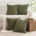 MIULEE Pack of 4 Olive Green Corduroy Decorative Throw Pillow Covers 20x20 Inch Soft Boho Striped Pillow Covers Modern Farmhouse Home Decor for Sofa Living Room Couch Bed
