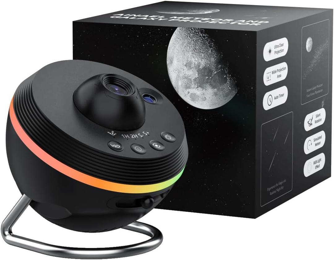Galaxy Projector, Star Projector Home Planetarium with 1 Glass Projection Disc, 180 Rotatable Starry Sky Night Light with Meteor Effects & Light Strip for Bedroom, Kids & Adults Gift (Black)